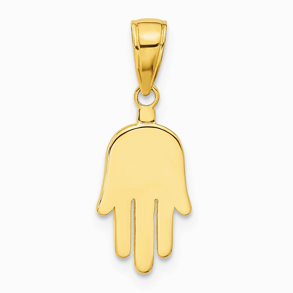 10K / 14K Yellow Gold Large Solid Hamsa Pendant - Product Photo
