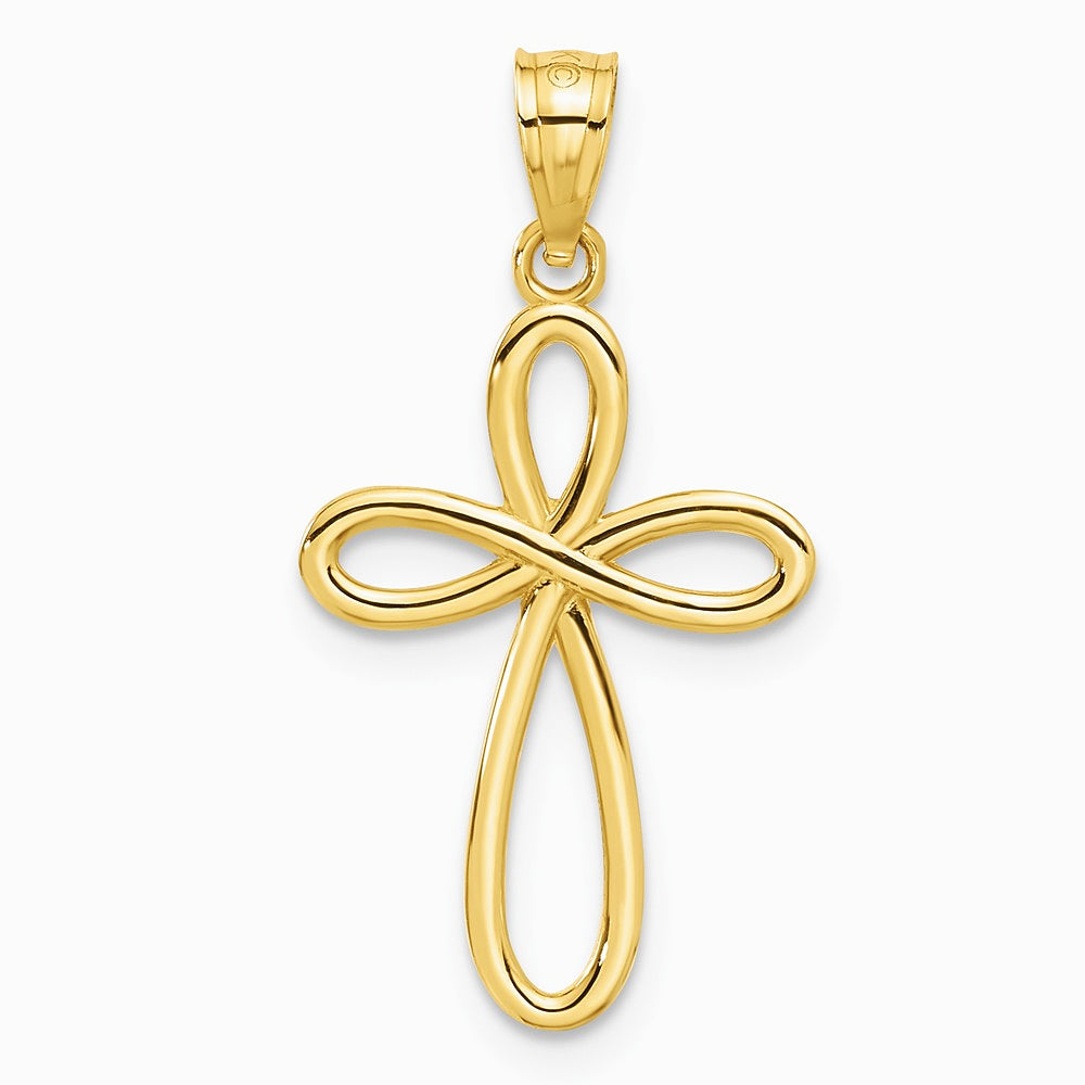 10K / 14K Yellow Gold Ribbon Cross Pendant - Product Photo