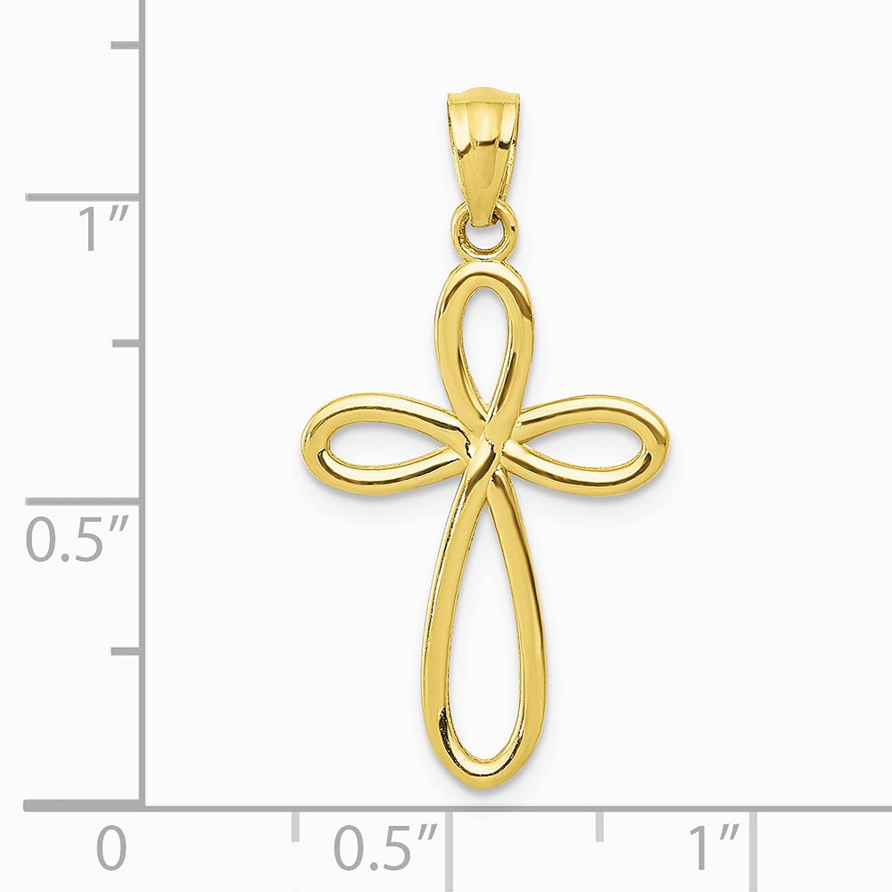 10K / 14K Yellow Gold Ribbon Cross Pendant - Product Photo