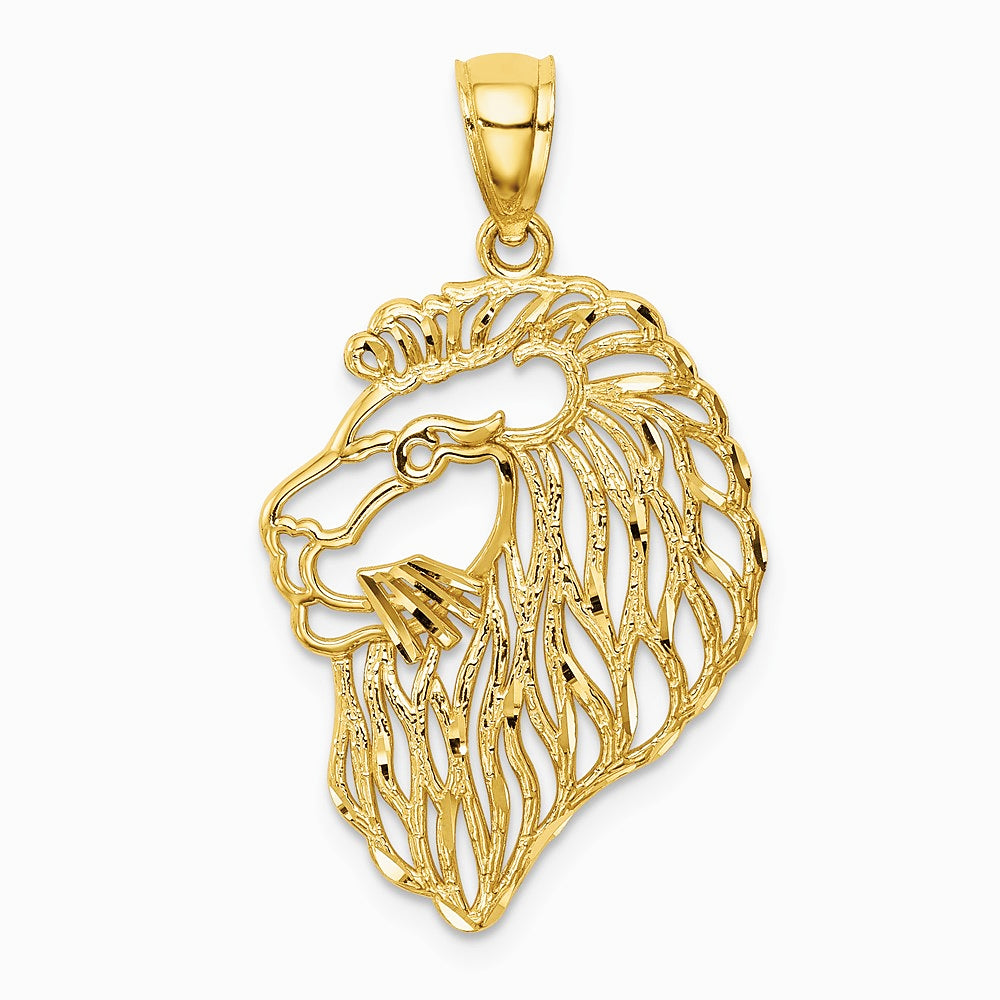 10K / 14K Yellow Gold Diamond-Cut Lion Profile Pendant - Product Photo