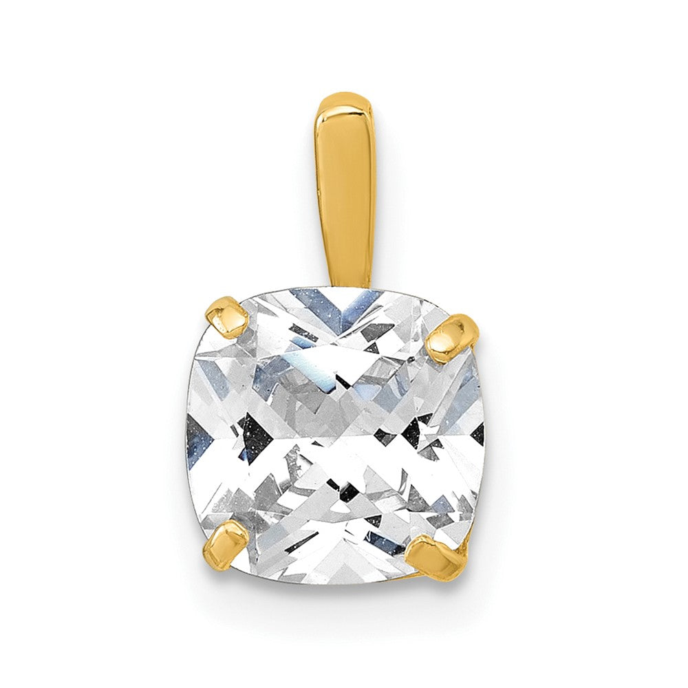 10k Polished Cushion 8mm CZ Solitaire Pendant - Product Photo