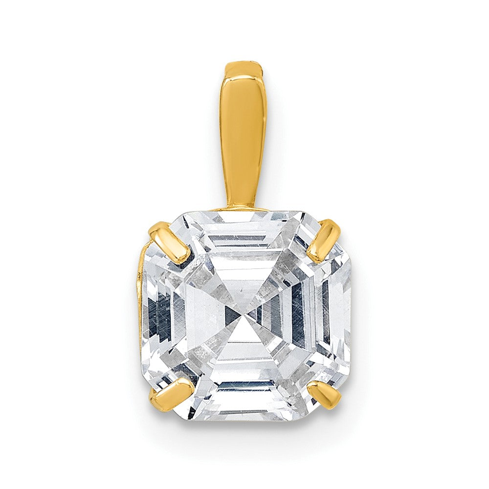 10k Polished 8mm CZ Modified Square Cut Pendant - Product Photo