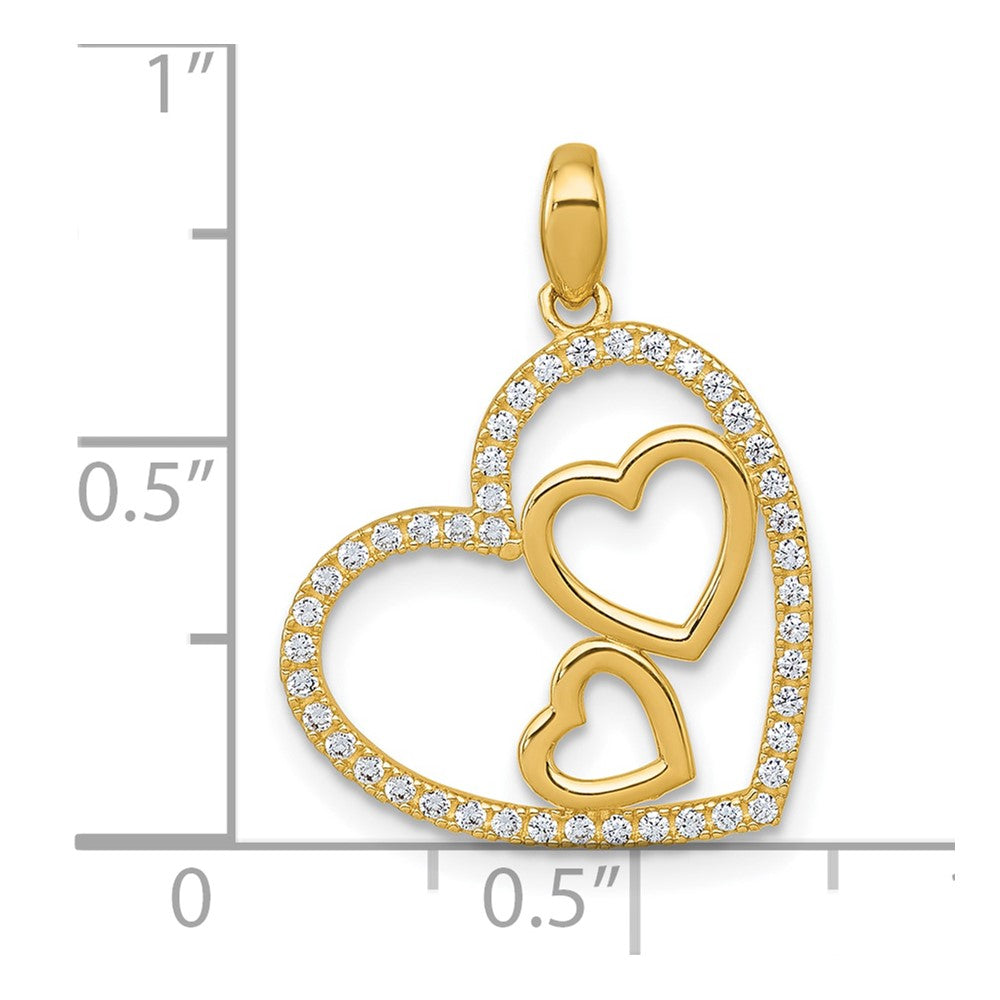 10k Polished CZ Triple Heart Pendant - Product Photo