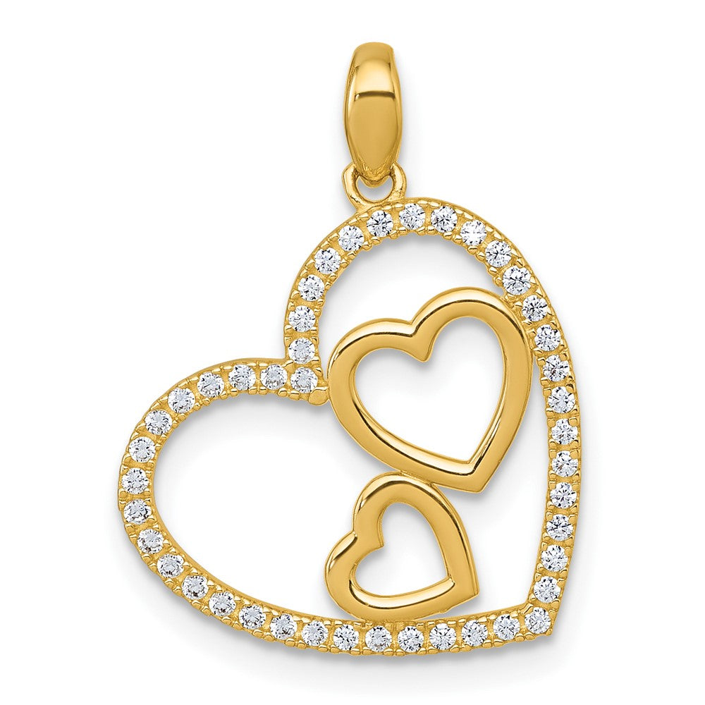 10k Polished CZ Triple Heart Pendant - Product Photo
