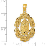 10K Yellow Gold Polished Diamond-cut Our Lady of Guadalupe with Flowers Pendant - Product Photo