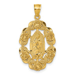 10K Yellow Gold Polished Diamond-cut Our Lady of Guadalupe with Flowers Pendant - Product Photo