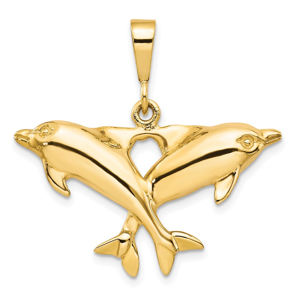 10K Yellow Gold Solid Polished Twin Dolphins Charm - Product Photo