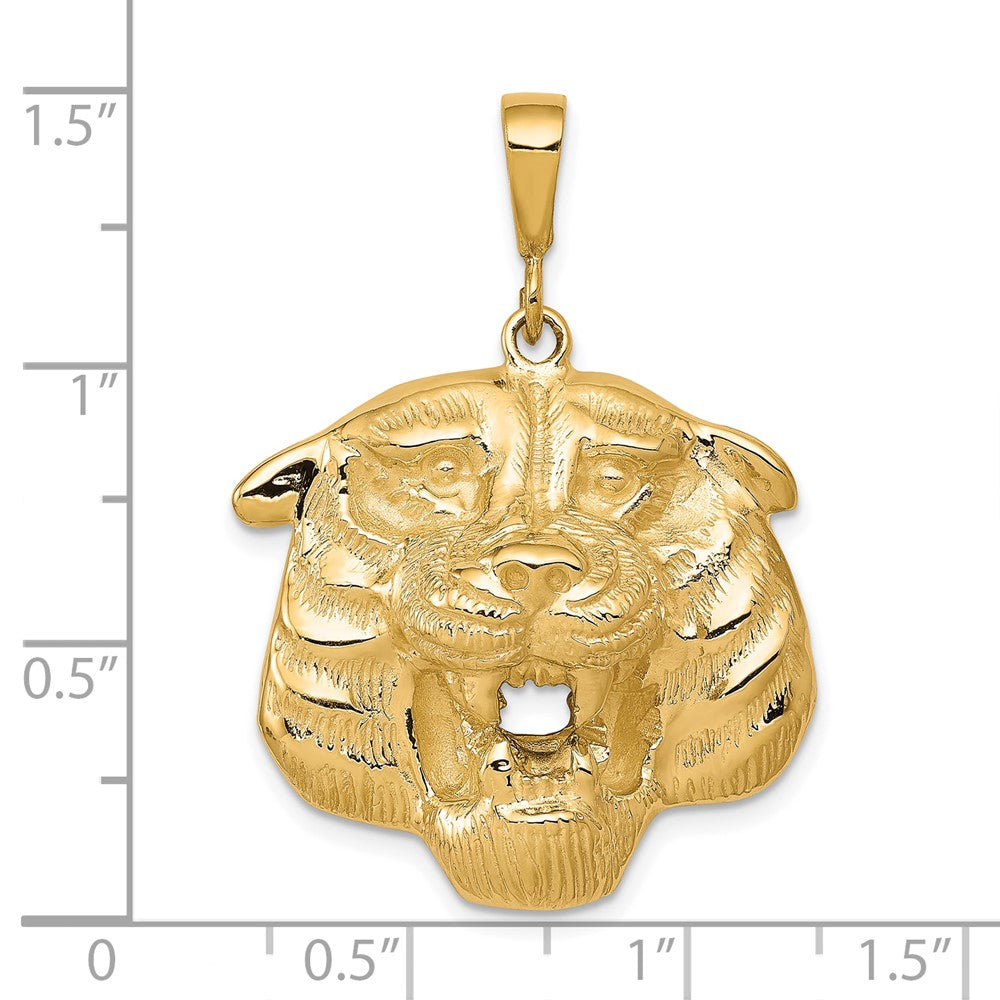 10K Yellow Gold Solid Polished Tiger Head Charm - Product Photo
