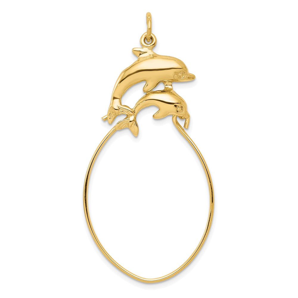 10K Yellow Gold Double Dolphin Charm Holder - Product Photo