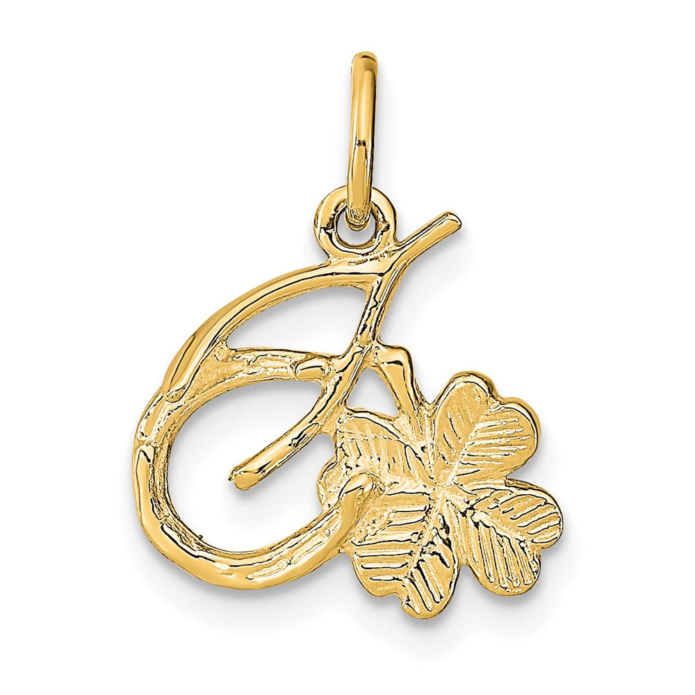 10K Yellow Gold Solid Horseshoe Wishbone and Shamrock Charm - Product Photo