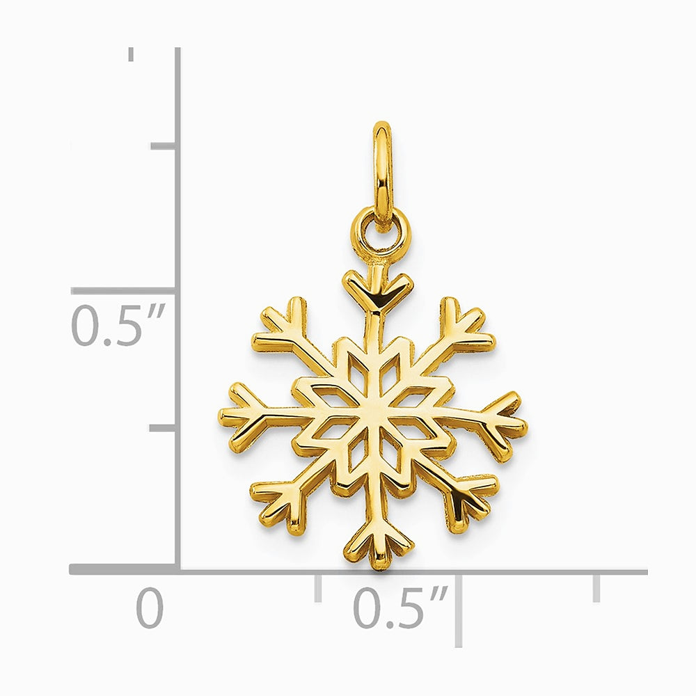 10K Yellow Gold Solid Polished Snowflake Charm - Product Photo