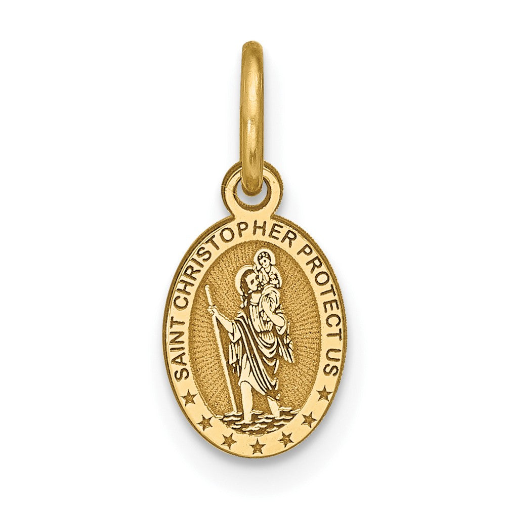10K Yellow Gold Solid Satin Polished St. Christopher Pendant - Product Photo