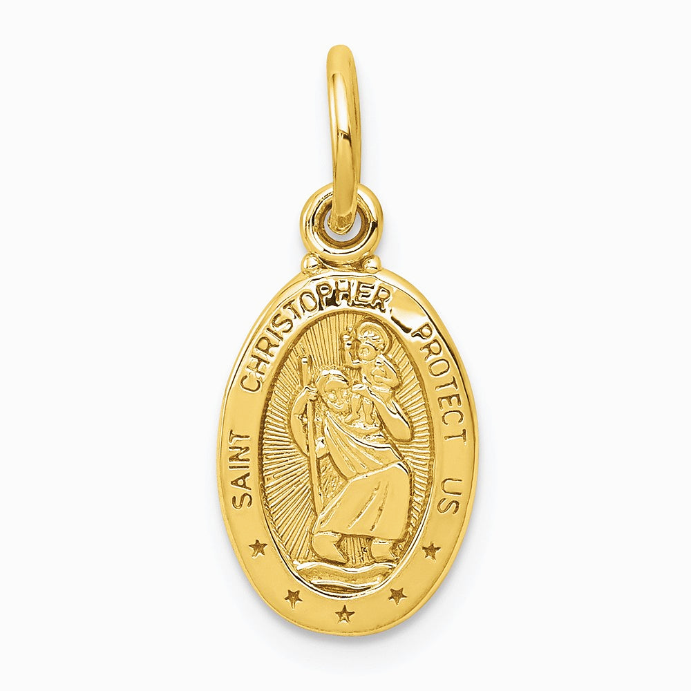 10K / 14K Yellow Gold Solid Satin Polished St. Christopher Pendant - Product Photo