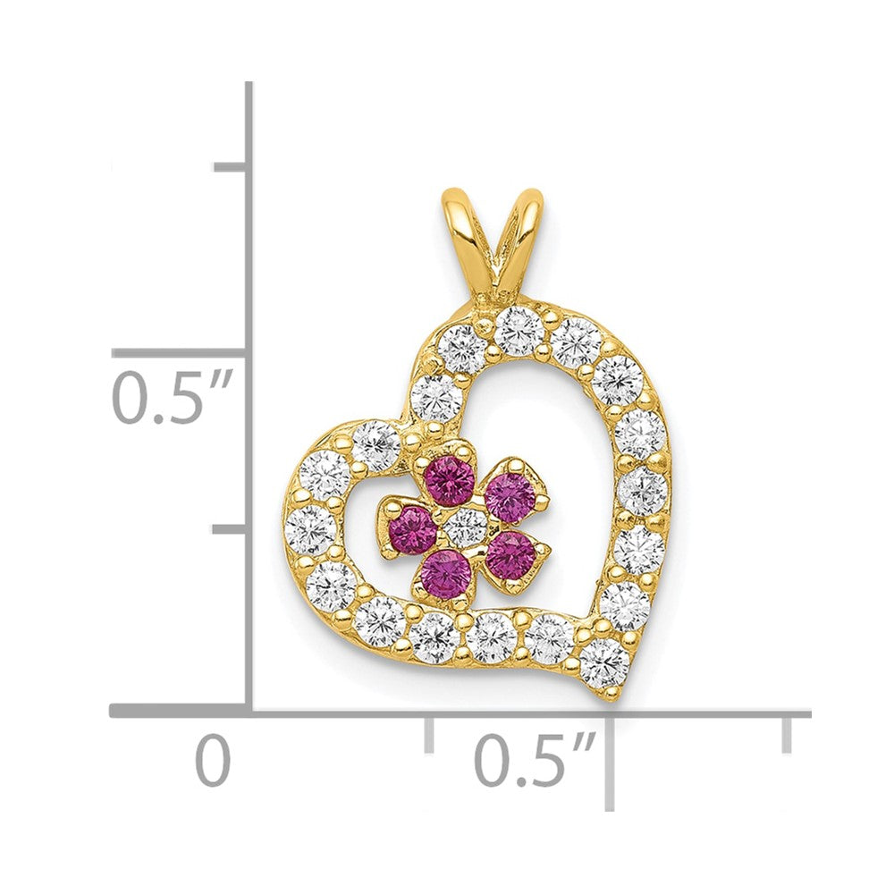 10k CZ Heart & Flower Pendant - Product Photo