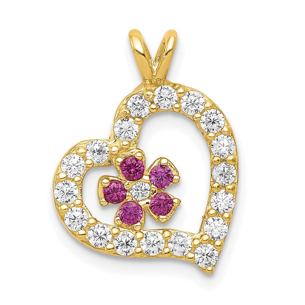10k CZ Heart & Flower Pendant - Product Photo