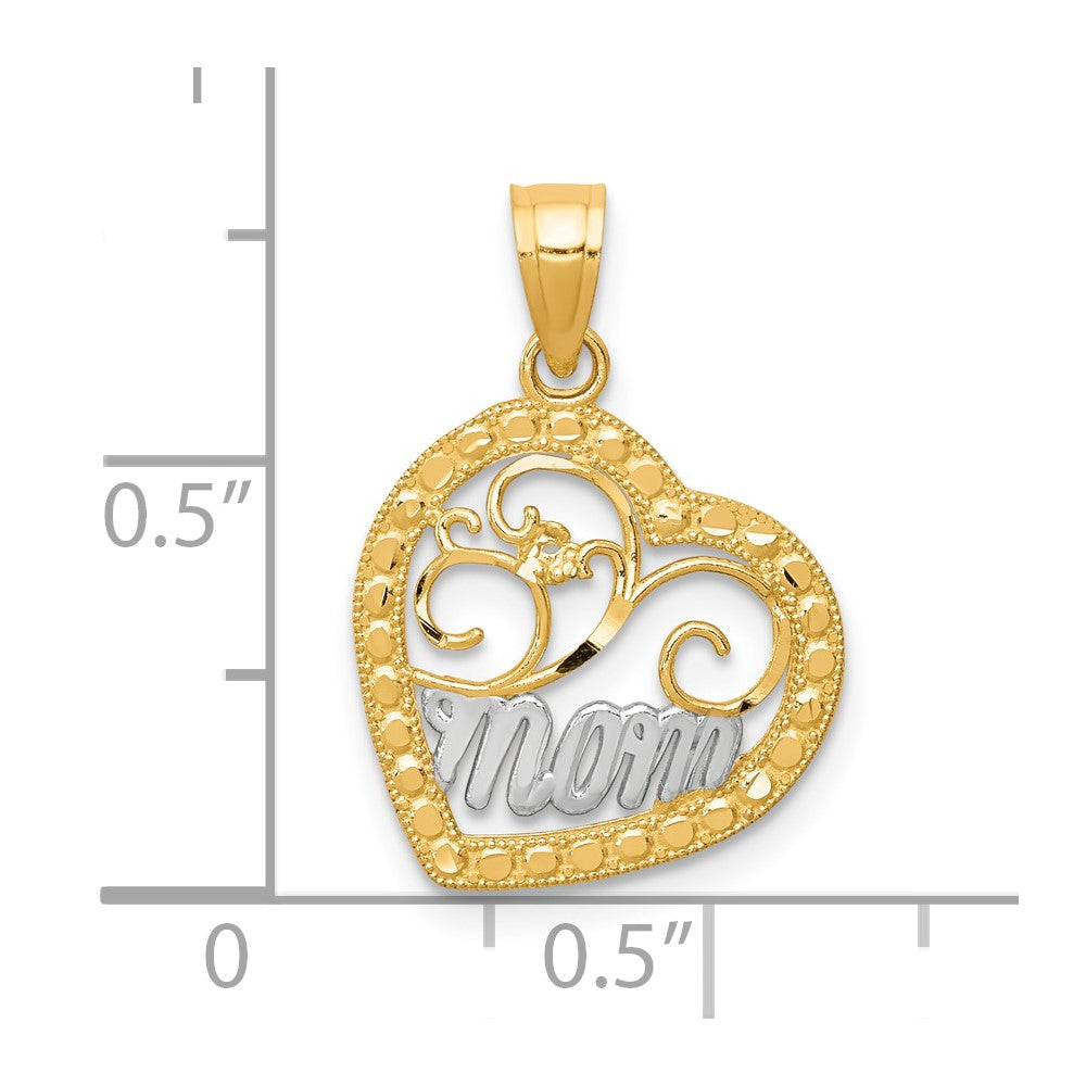10K Yellow with Rhodium & Rhodium MOM Heart Charm - Product Photo