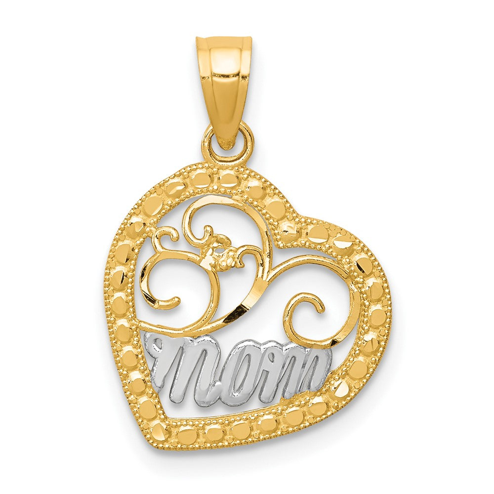 10K Yellow with Rhodium & Rhodium MOM Heart Charm - Product Photo