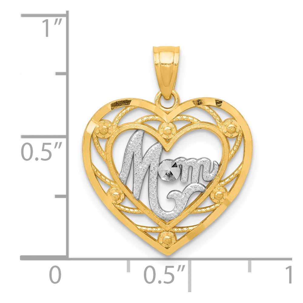 10K Yellow with Rhodium & Rhodium MOM Heart Charm - Product Photo