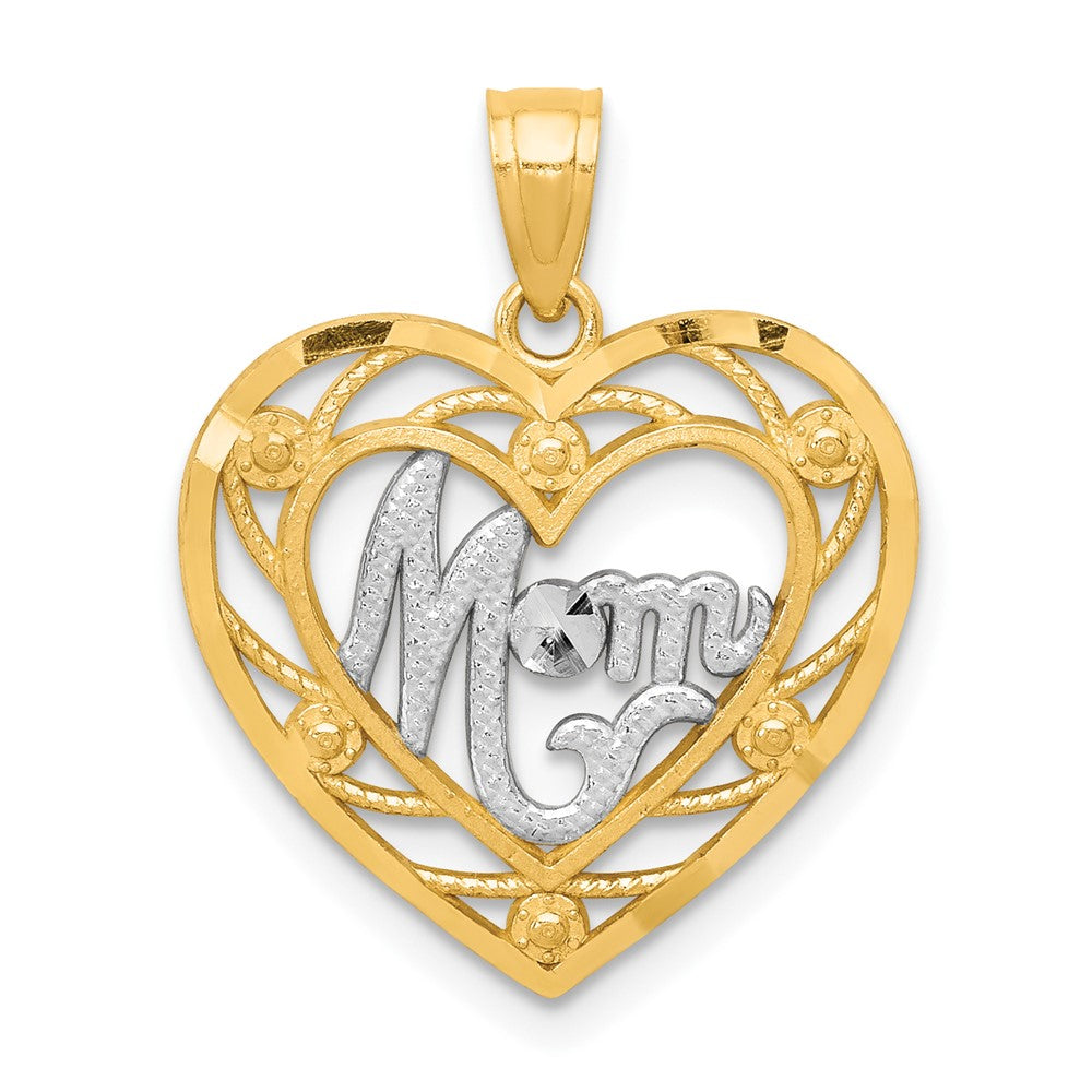 10K Yellow with Rhodium & Rhodium MOM Heart Charm - Product Photo