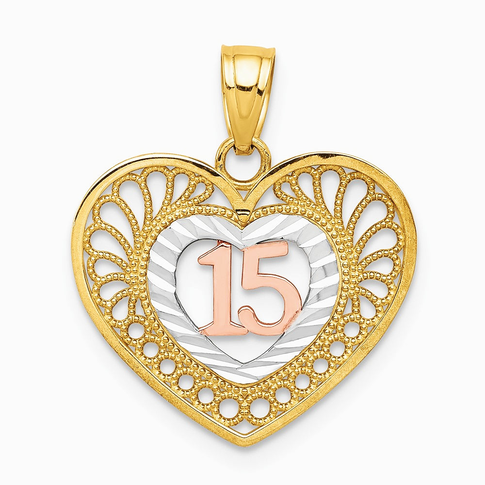 10K Two-tone with White Rhodium 15 Heart Pendant