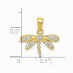 10K Yellow with Rhodium w/ Rhodium CZ Dragonfly Charm - Product Photo