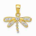 10K Yellow with Rhodium w/ Rhodium CZ Dragonfly Charm - Product Photo