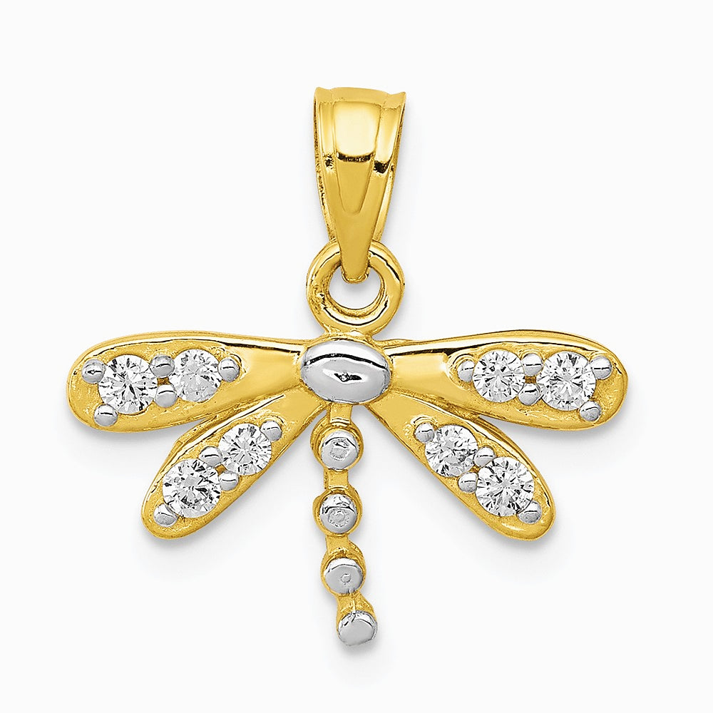 10K Yellow with Rhodium w/ Rhodium CZ Dragonfly Charm - Product Photo