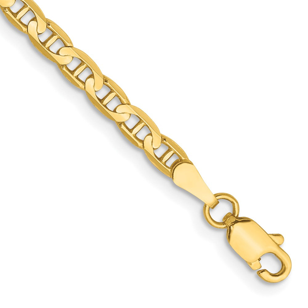 10K Yellow Gold 3mm Concave Anchor Chain Bracelet 7"-9"