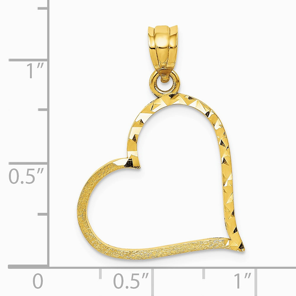 10K / 14K Yellow Gold Satin Diamond-cut Crooked Heart Pendant - Product Photo
