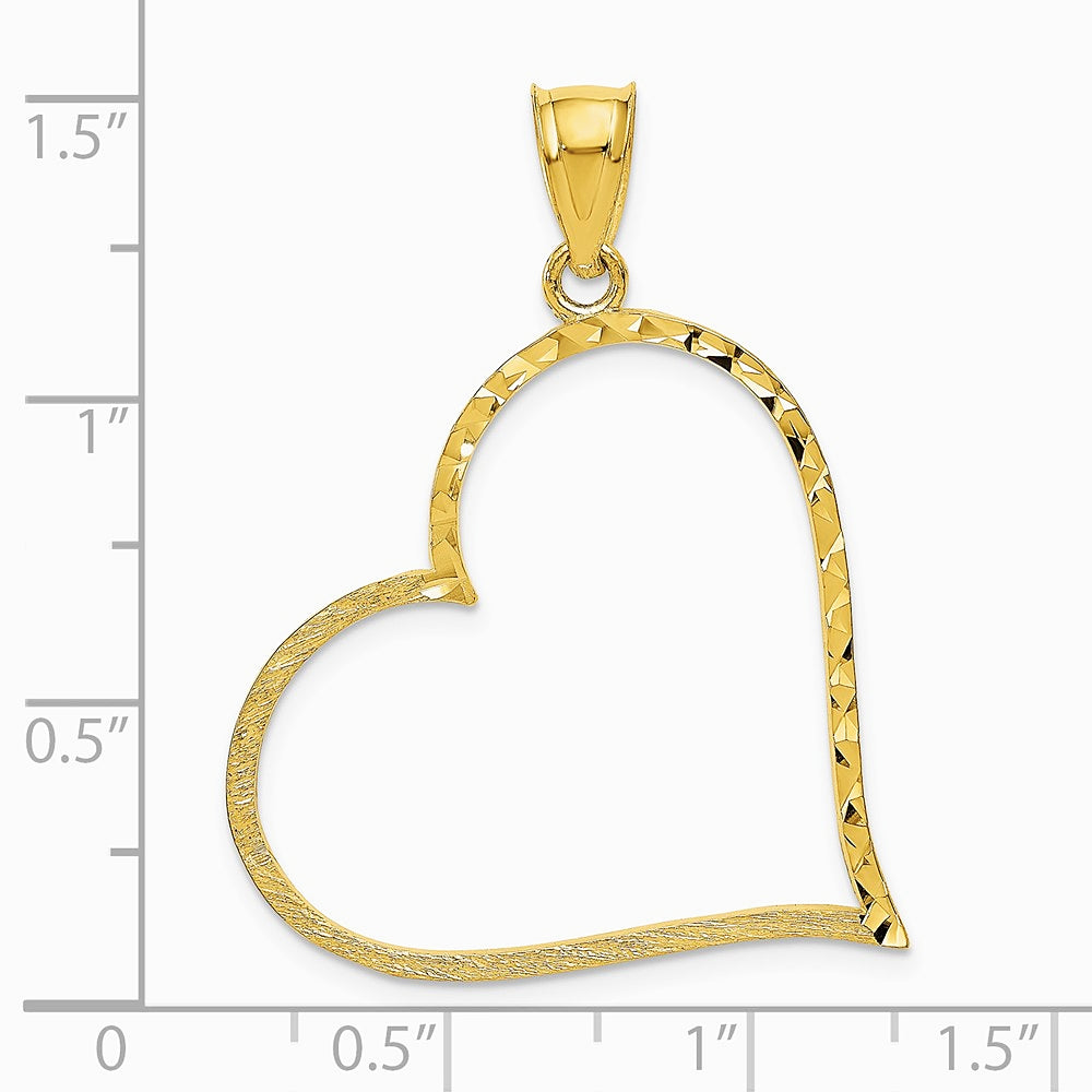 10K / 14K Yellow Gold Satin Diamond-cut Crooked Heart Pendant - Product Photo