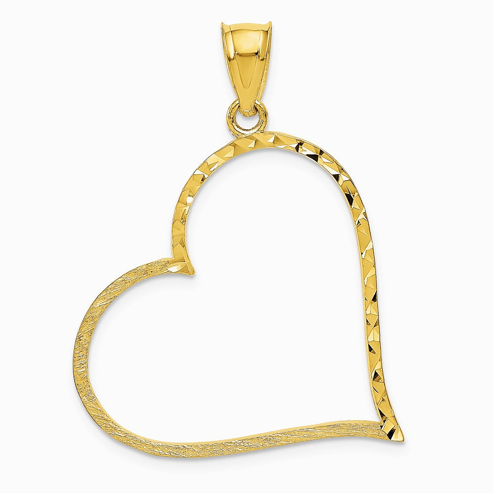 10K / 14K Yellow Gold Satin Diamond-cut Crooked Heart Pendant