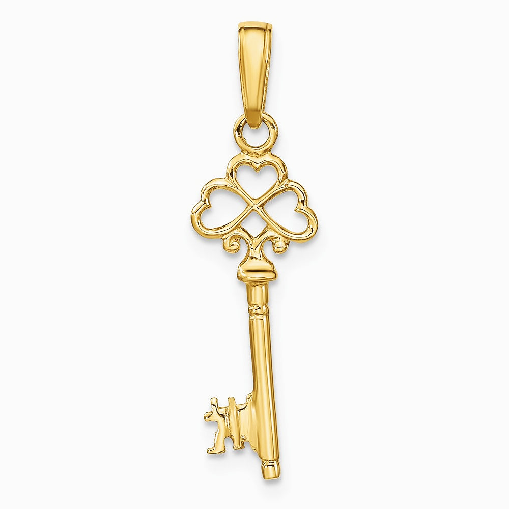 10K / 14K Yellow Gold Polished 3-D Hearts Key Charm - Product Photo