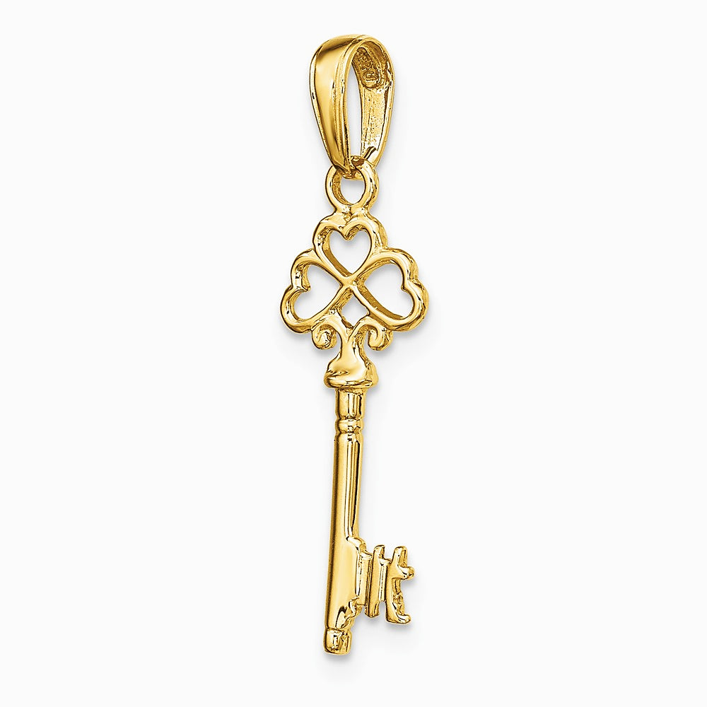 10K / 14K Yellow Gold Polished 3-D Hearts Key Charm - Product Photo