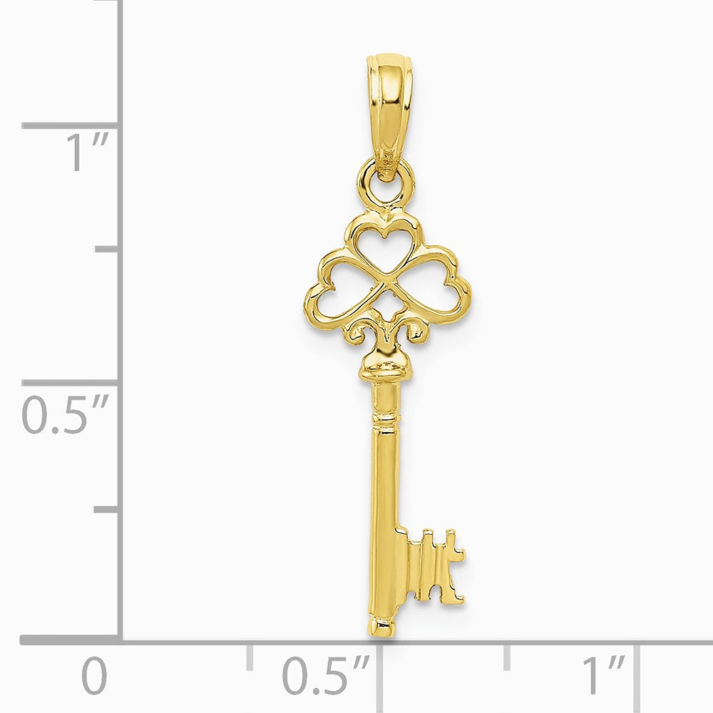 10K / 14K Yellow Gold Polished 3-D Hearts Key Charm - Product Photo