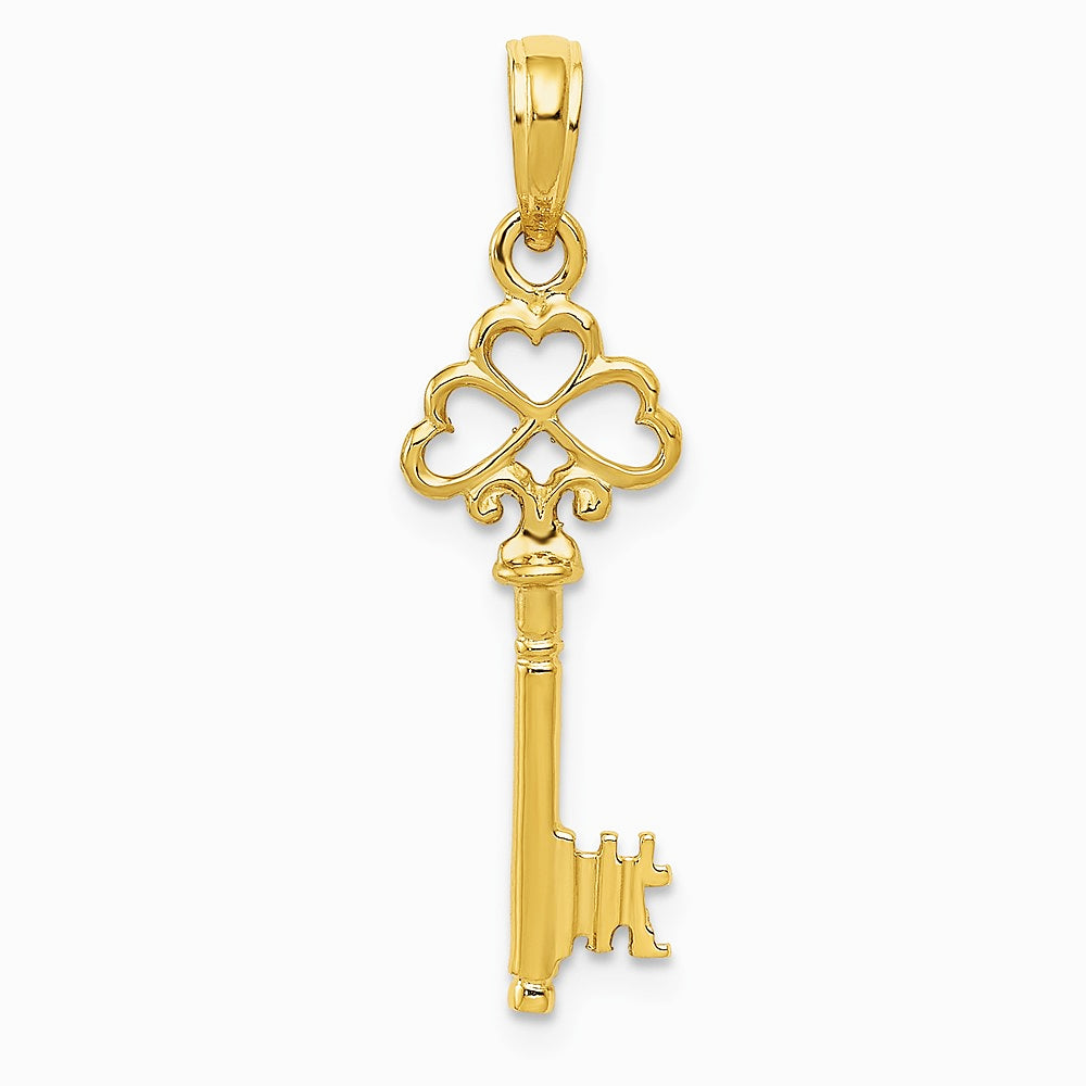 10K / 14K Yellow Gold Polished 3-D Hearts Key Charm