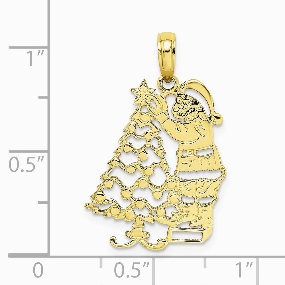 10K / 14K Yellow Gold Polished Christmas Tree and Santa Pendant - Product Photo