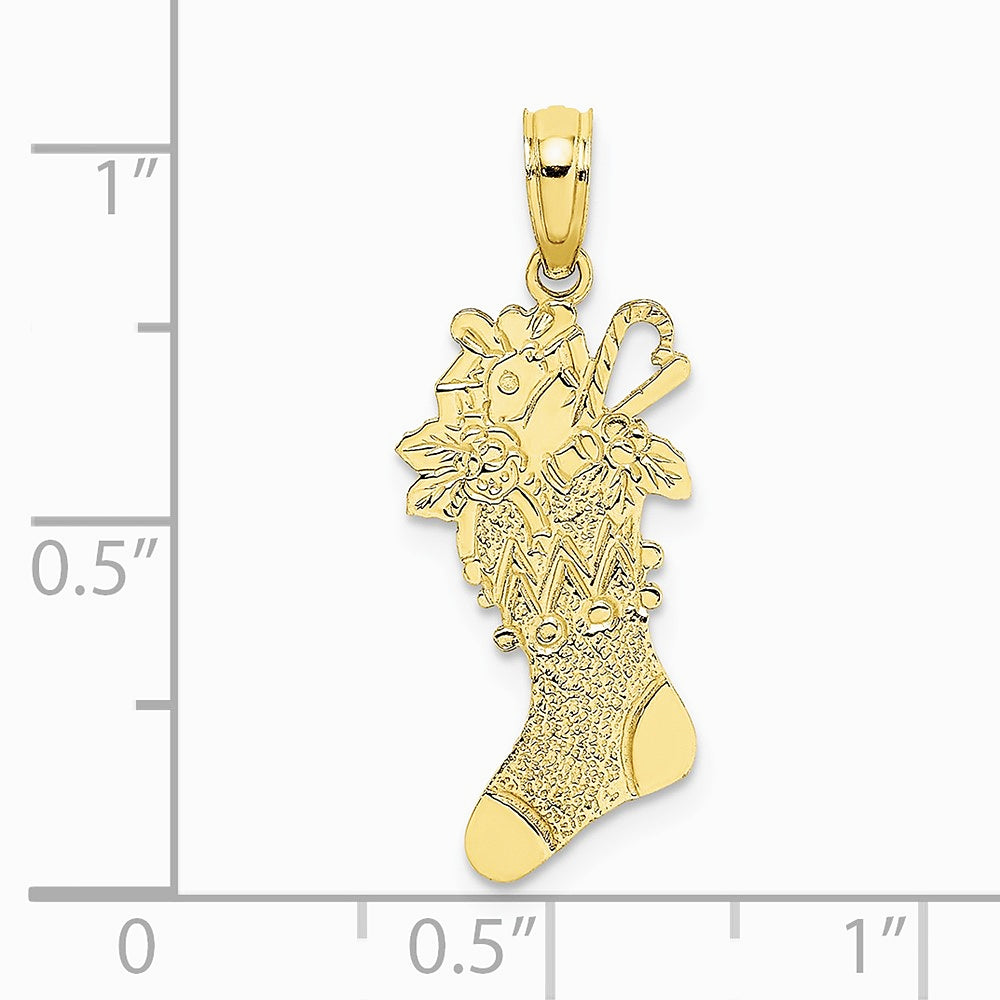 10K / 14K Yellow Gold Polished Christmas Stocking Pendant - Product Photo
