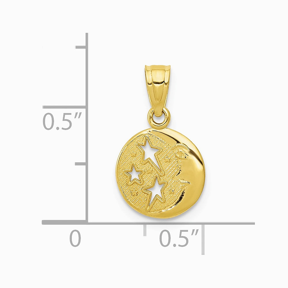 10K / 14K Yellow Gold Moon & Stars Pendant - Product Photo