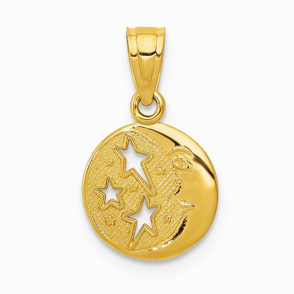 10K / 14K Yellow Gold Moon & Stars Pendant - Product Photo