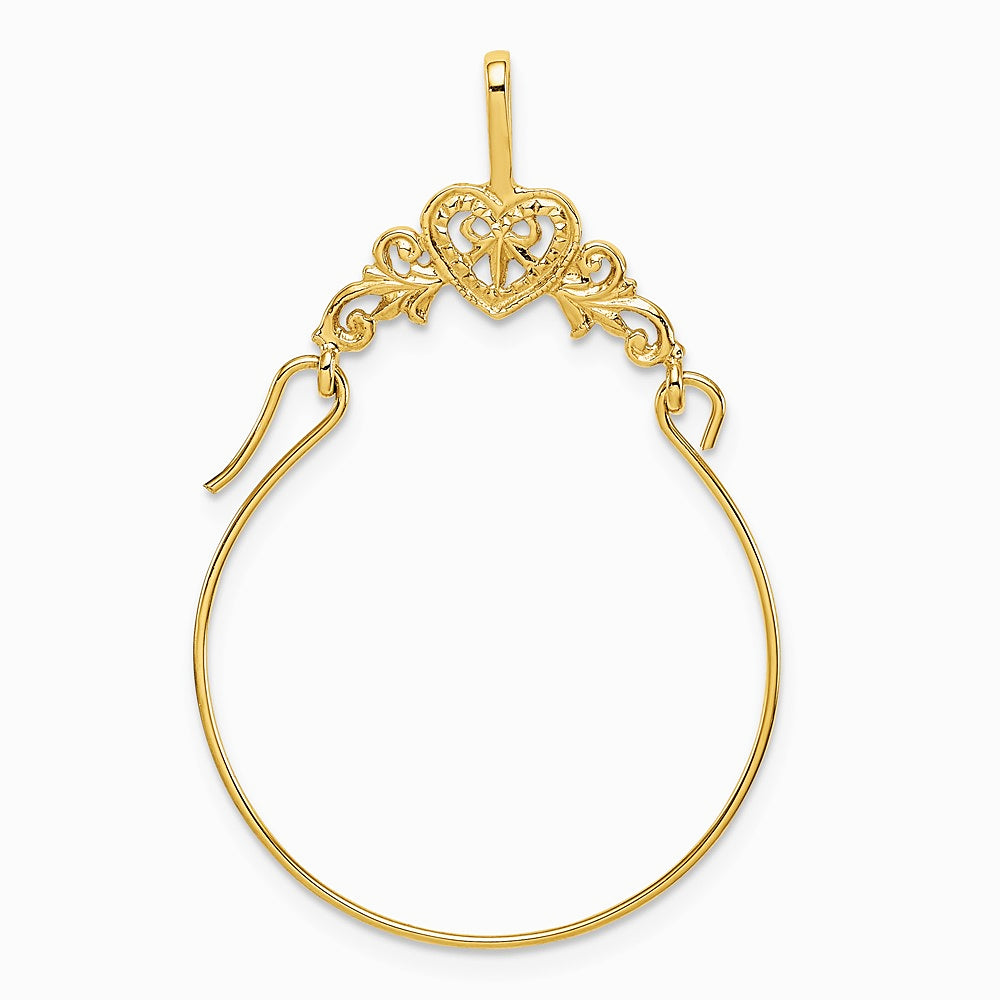 10K / 14K Yellow Gold Polished Filigree Heart Charm Holder