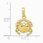 10K / 14K Yellow Gold Solid Polished Open-Backed Crab Pendant - Product Photo