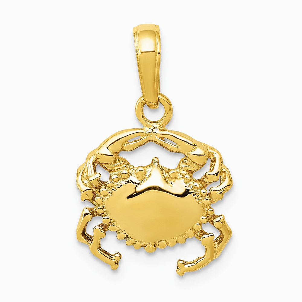 10K / 14K Yellow Gold Solid Polished Open-Backed Crab Pendant - Product Photo