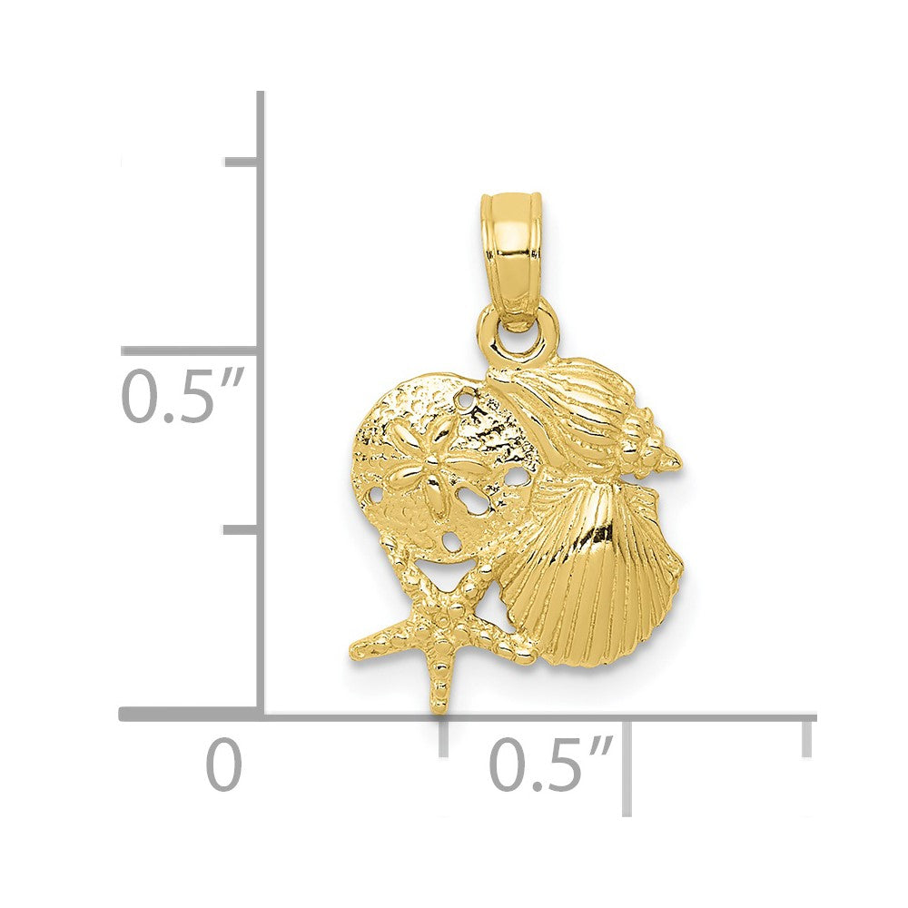 10K / 14K Yellow Gold Solid Polished Mini Shell Cluster Pendant - Product Photo
