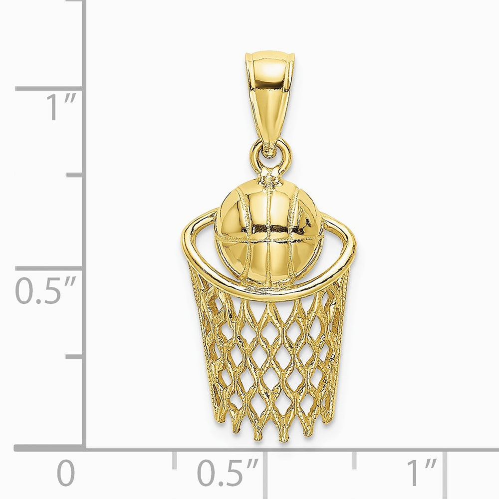10K / 14K Yellow Gold Polished Basketball and Net Charm - Product Photo