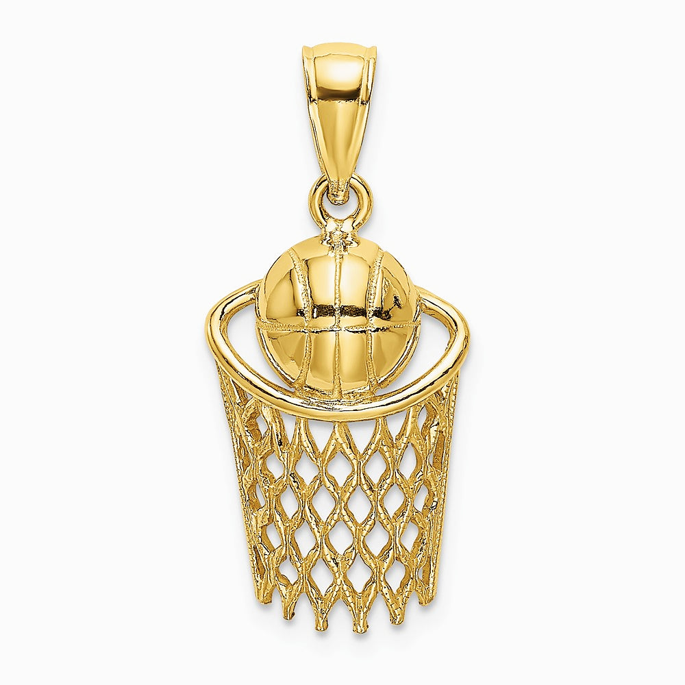 10K / 14K Yellow Gold Polished Basketball and Net Charm