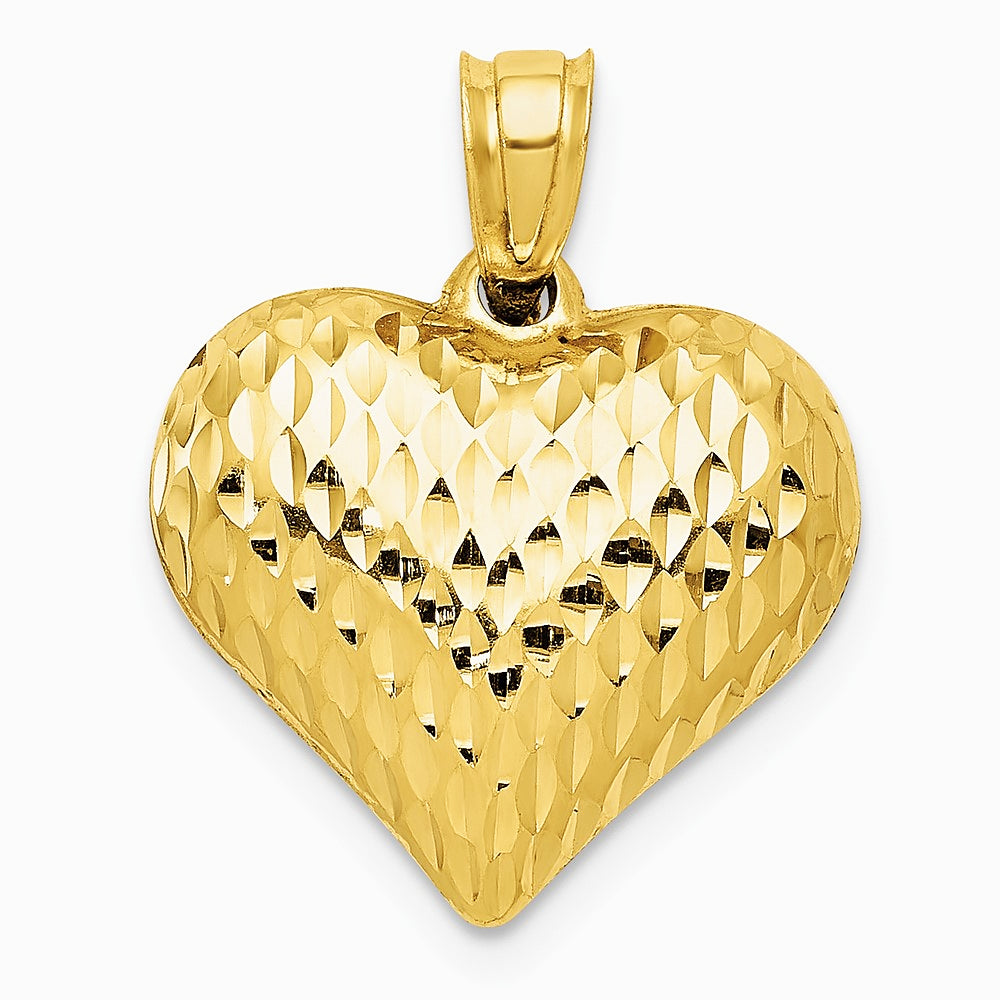 10K / 14K Yellow Gold Polished & Textured 3-D Heart Pendant