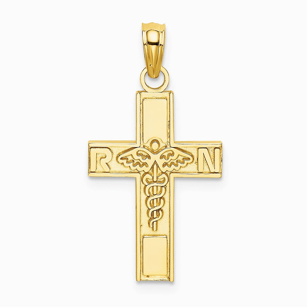 10K / 14K Yellow Gold RN Caduceus Cross Charm - Product Photo