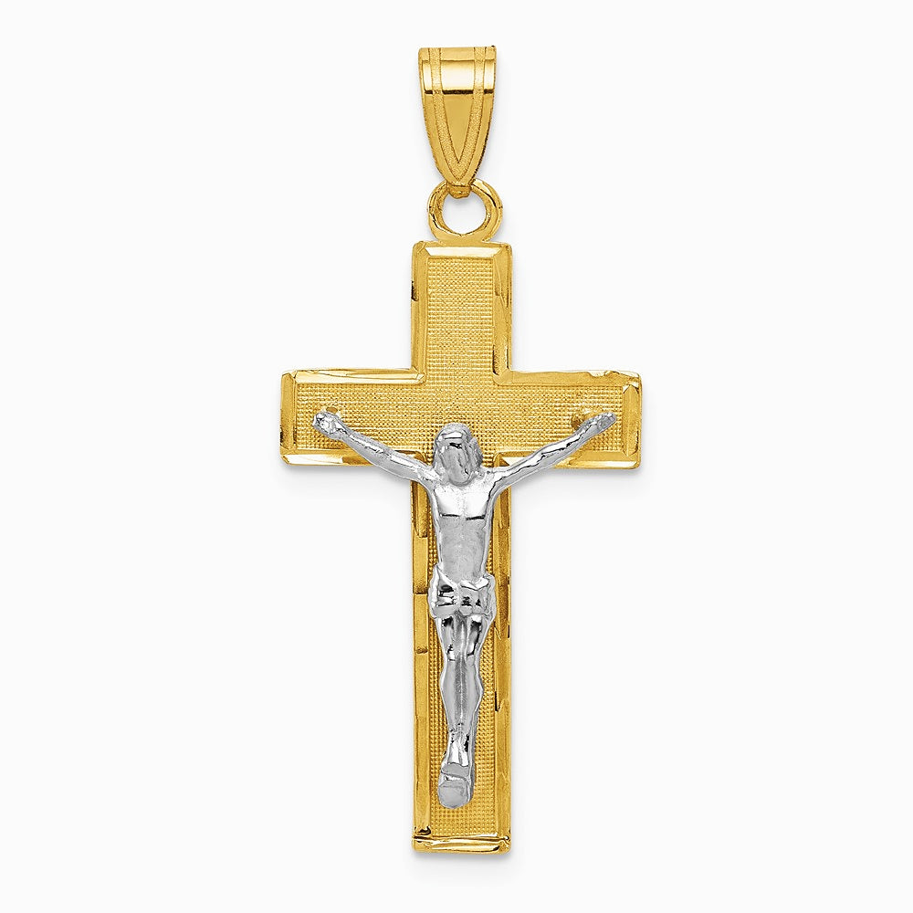10K / 14K Two-tone Diamond-cut Crucifix Pendant