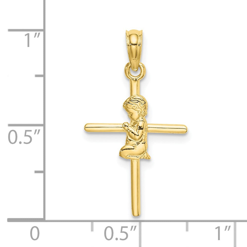 10K / 14K Yellow Gold Praying Boy Cross Charm - Product Photo