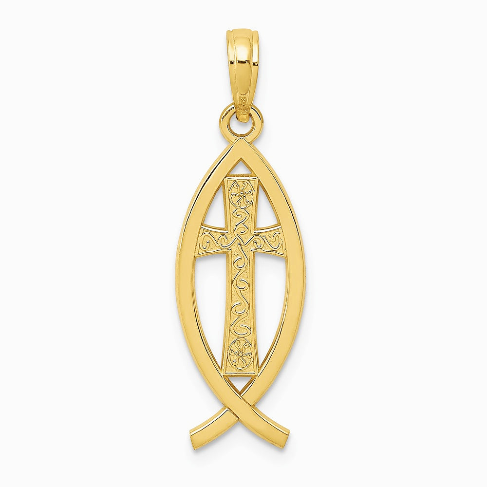 10K / 14K Yellow Gold Ichthus Fish Pendant - Product Photo